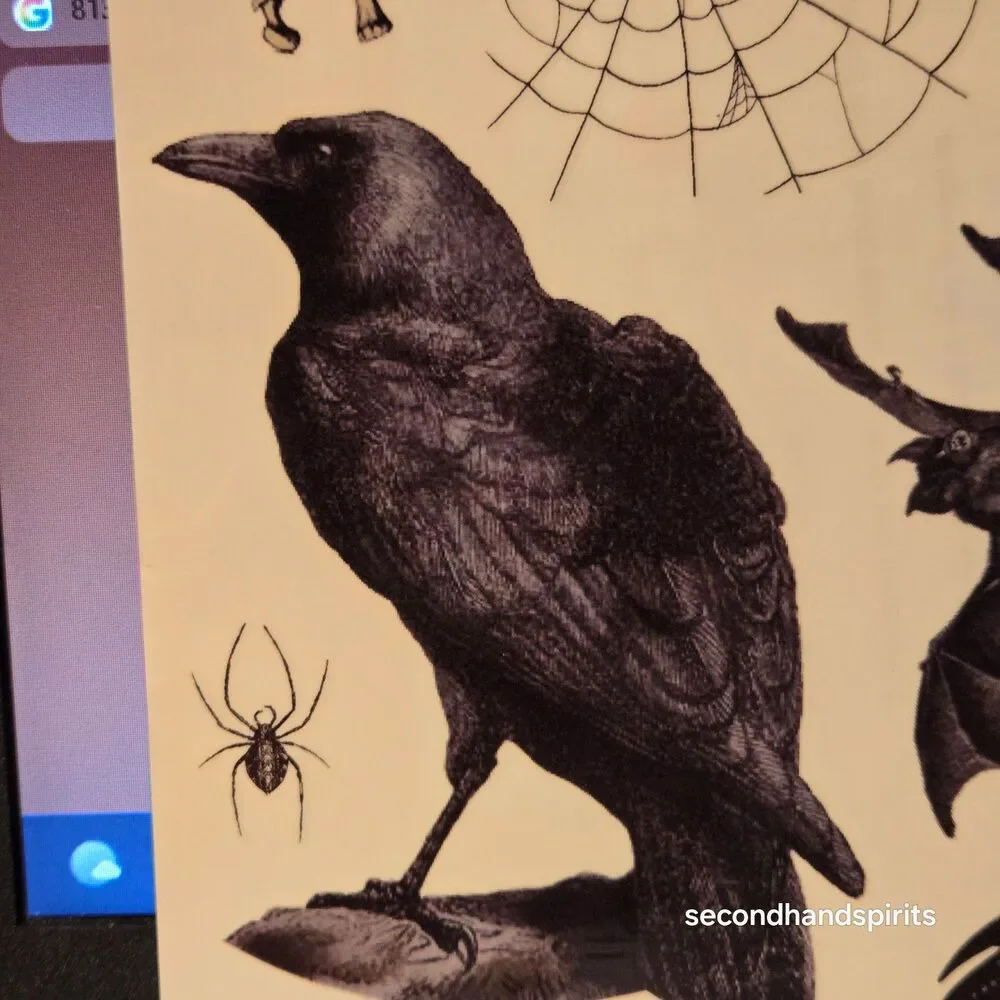 Lot of 6 Halloween Pumpkin Decorating Sheets Gothic Skull Crow Spider Bat Party